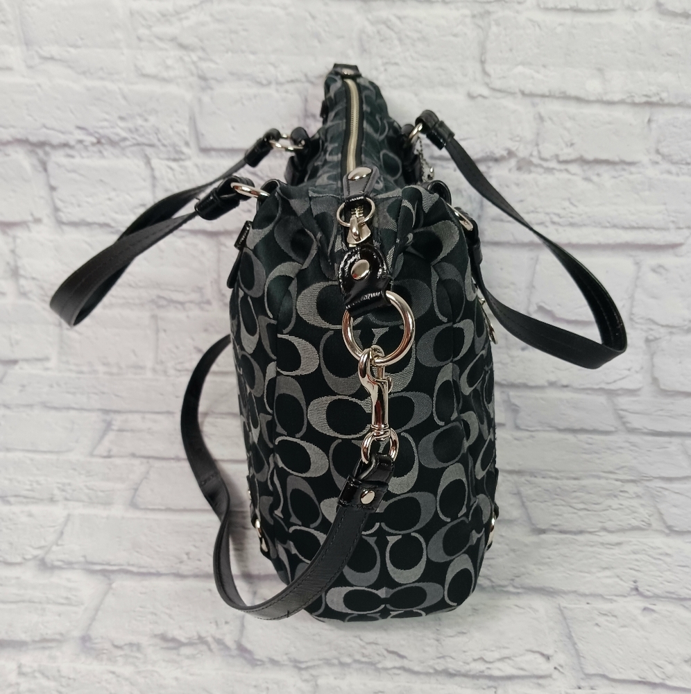 Coach black and gray signature canvas and leather satchel bag - Picture 3 of 11